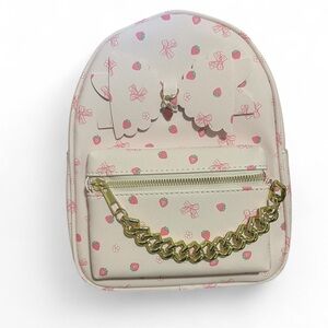 Light Pink Backpack with Pink Strawberry Print w/ Keychain